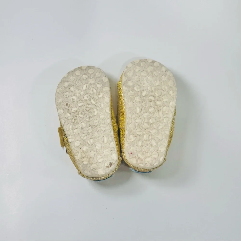 TOMS 2T Yellow Gold Sparkly Toddler Shoes with Velcro Strap.